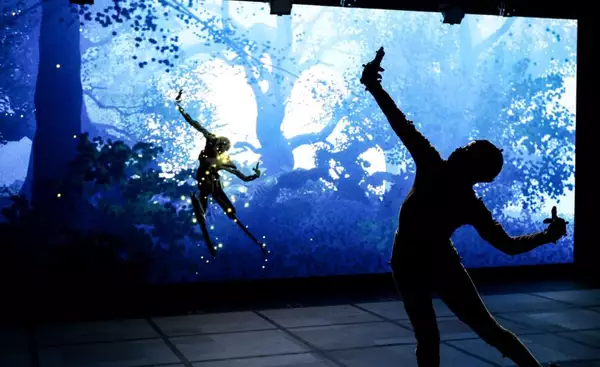 Silhouette in front of a large screen projection