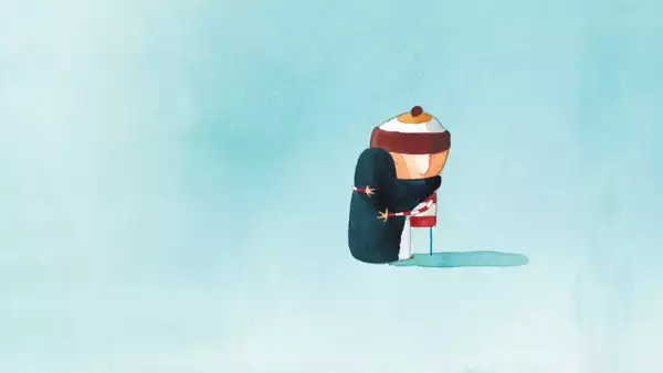 Illustration of a boy and penguin hugging by Oliver Jeffers