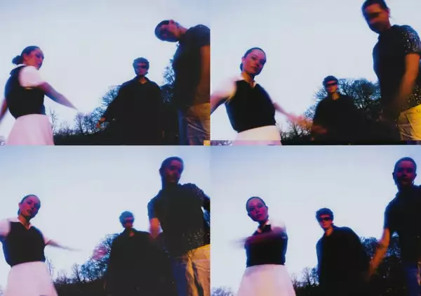 Four photographs of the band the Orielles side by side